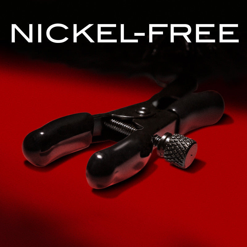 Noir Pom Adjustable Nipple Clamps - Black Furry Nipple Clamps Blush Novelties