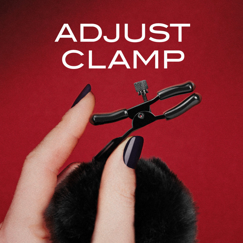 Noir Pom Adjustable Nipple Clamps - Black Furry Nipple Clamps Blush Novelties