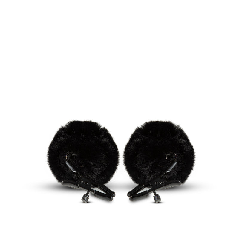 Noir Pom Adjustable Nipple Clamps - Black Furry Nipple Clamps Blush Novelties