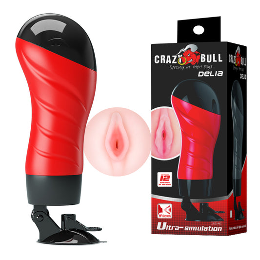 CRAZY BULL DELIA Vibrating Stroker - Flesh Vibrating Vagina Stroker with Suction Base Flesh - Club X
