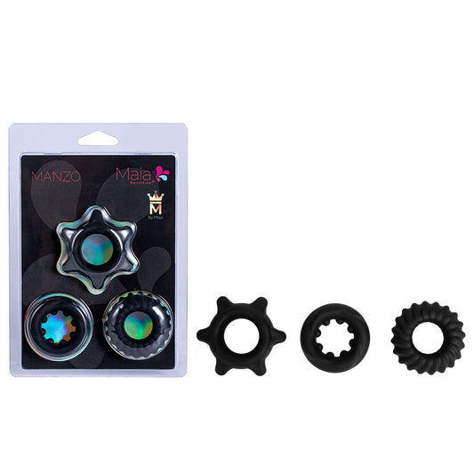 Maia MANZO - Black Silicone Cock Rings - Set of 3 Maia Toys