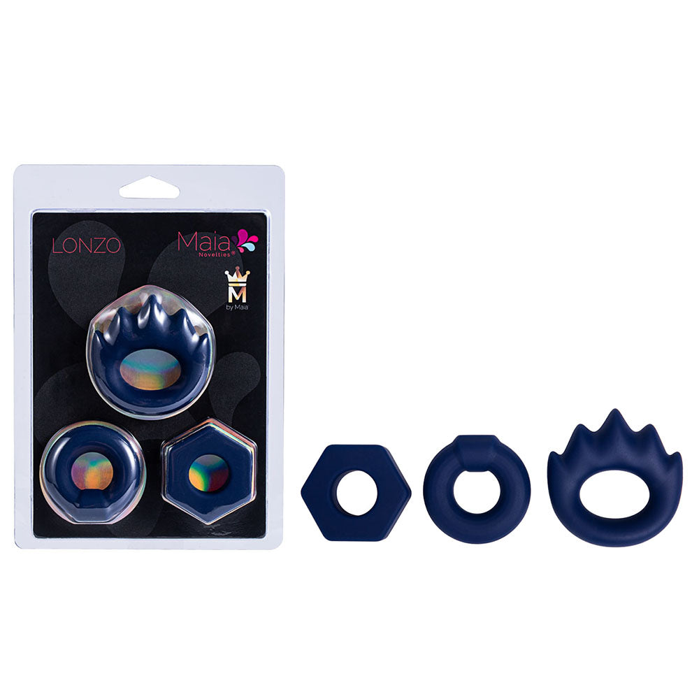 Maia LONZO - Blue Silicone Cock Rings - Set of 3 Maia Toys