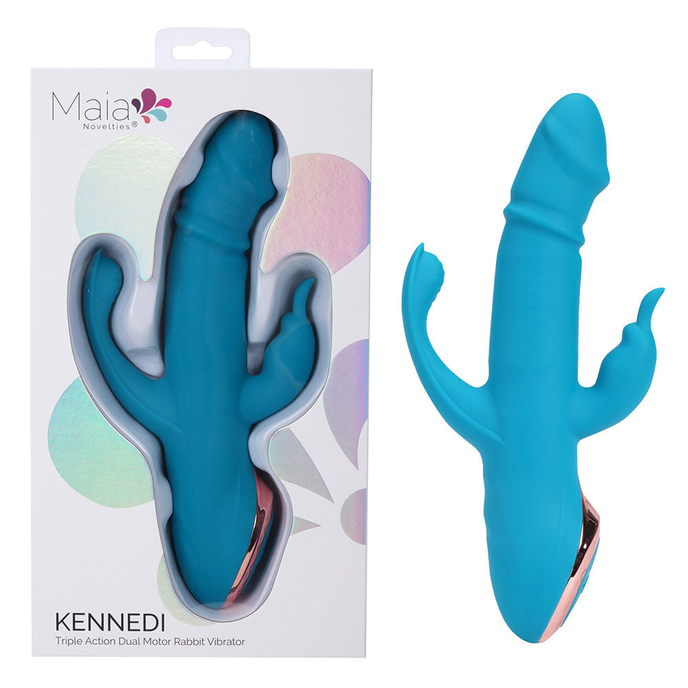 Maia KENNEDI - Blue 23.5 cm USB Rechargeable Triple Stimulating Vibrator Blue - Club X