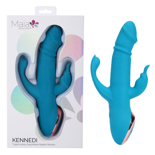 Maia KENNEDI - Blue 23.5 cm USB Rechargeable Triple Stimulating Vibrator Blue - Club X