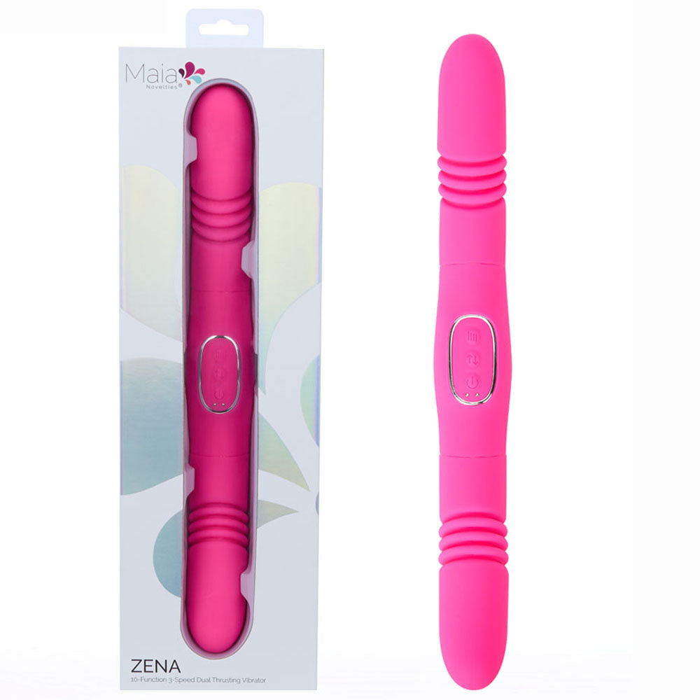 Maia ZENA - Pink - Pink 35.5 cm USB Rechargeable Dual Thrusting Double Ended Vibrator Maia Toys