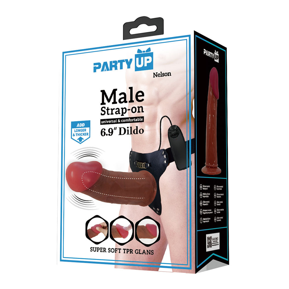 Party Up NELSON Vibrating Strap-On - Brown 17.5 cm Vibrating Hollow Strap-On Party Up