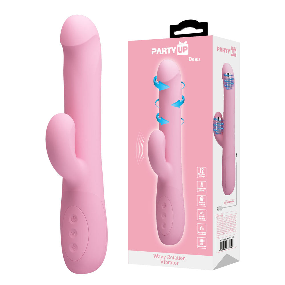 Party Up DEAN Wavy Rotation Vibe - Pink - Pink 23.8 cm USB Rechargeable Rotating Rabbit Vibrator Party Up