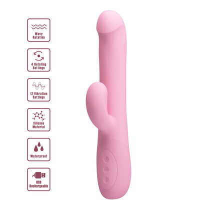 Party Up DEAN Wavy Rotation Vibe - Pink - Pink 23.8 cm USB Rechargeable Rotating Rabbit Vibrator Party Up