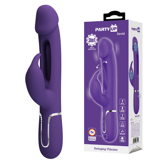 Party Up DAVID Swinging Vibe - Purple - Purple 23.2 cm USB Rechargeable Rabbit Vibrator with Flicking Arm Party Up