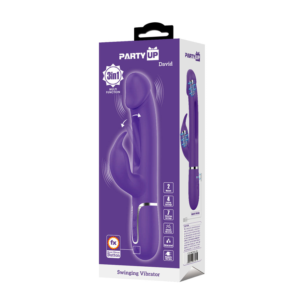 Party Up DAVID Swinging Vibe - Purple - Purple 23.2 cm USB Rechargeable Rabbit Vibrator with Flicking Arm Party Up