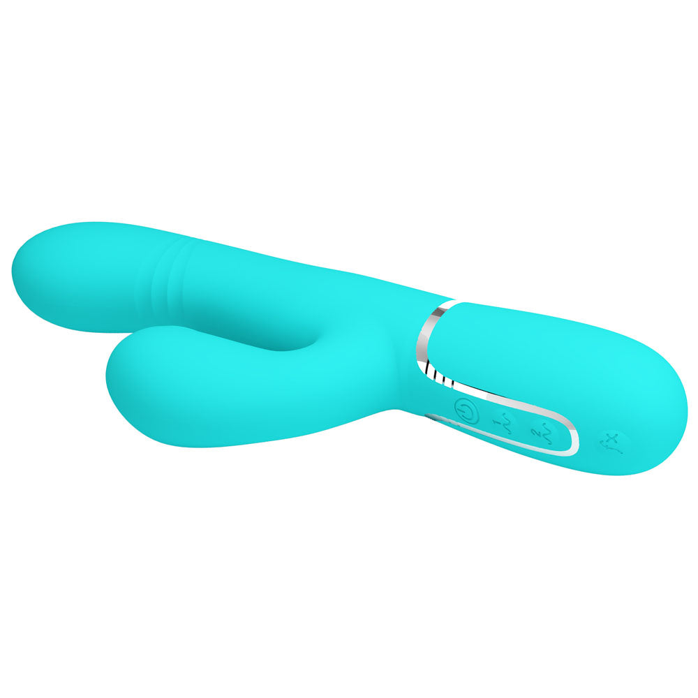 Party Up PAUL Rolling Beads Vibrator - Teal - Teal 22.6 cm USB Rechargeable Thrusting Rabbit Vibrator Party Up