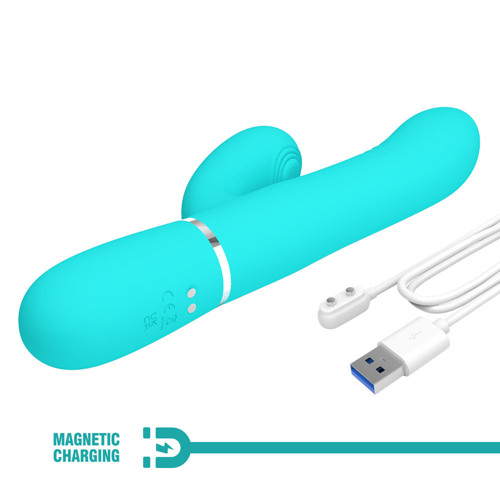 Party Up PAUL Rolling Beads Vibrator - Teal - Teal 22.6 cm USB Rechargeable Thrusting Rabbit Vibrator Party Up