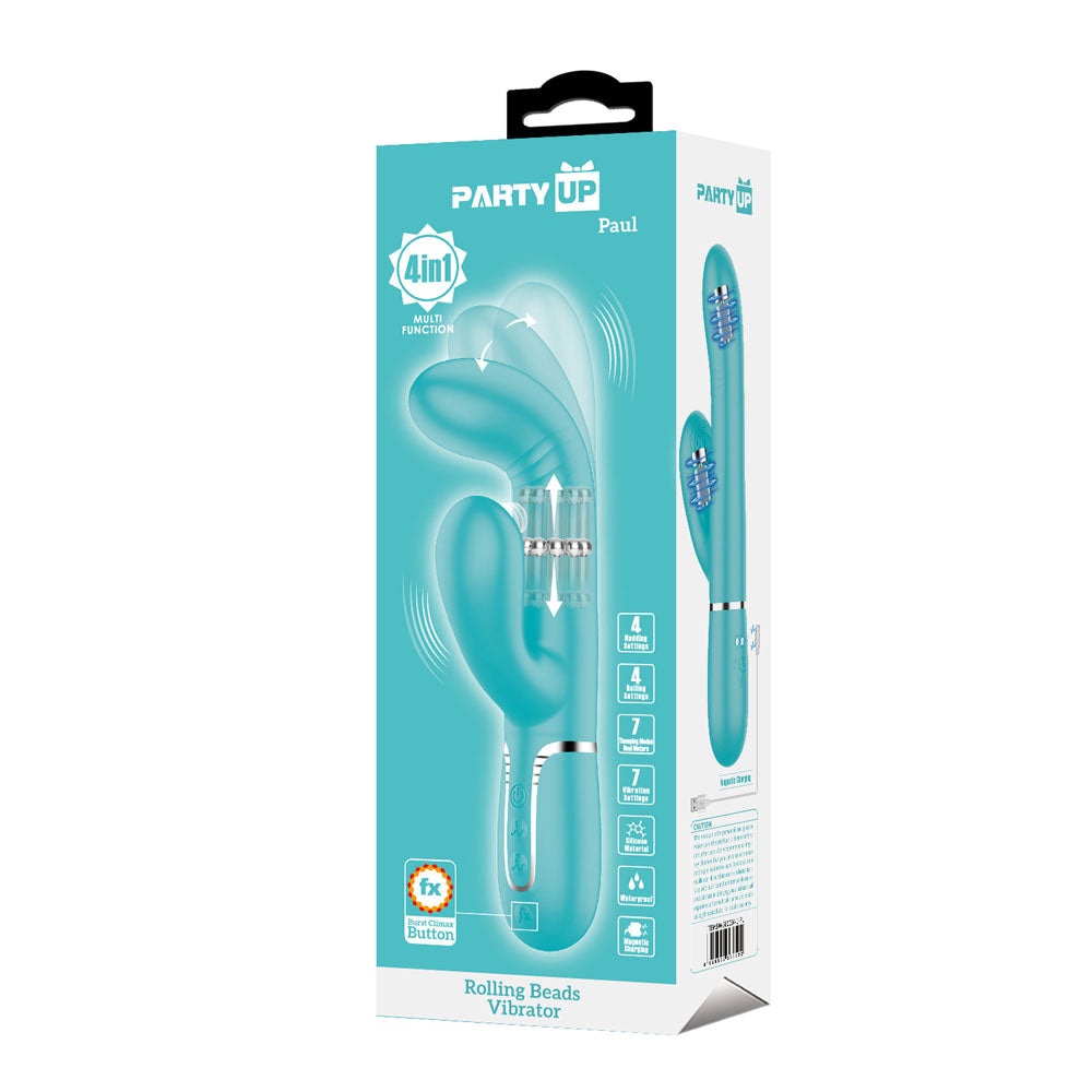 Party Up PAUL Rolling Beads Vibrator - Teal - Teal 22.6 cm USB Rechargeable Thrusting Rabbit Vibrator Party Up