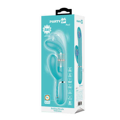 Party Up PAUL Rolling Beads Vibrator - Teal - Teal 22.6 cm USB Rechargeable Thrusting Rabbit Vibrator Party Up