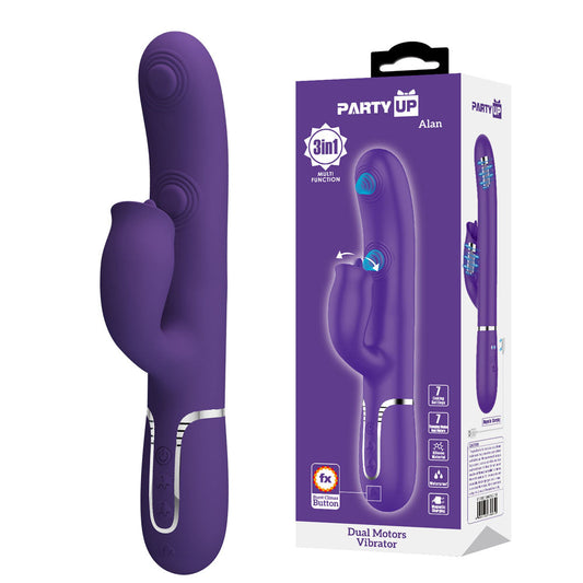 Party Up ALAN Dual Motor Vibrator - Purple - Purple 22.8 cm USB Rechargeable Vibrator with Licking Clit Stimulator and Thumping Shaft Purple - Club X