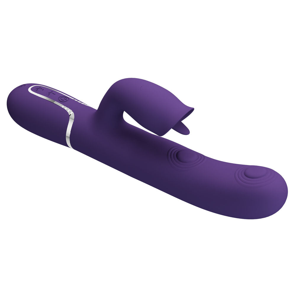 Party Up ALAN Dual Motor Vibrator - Purple - Purple 22.8 cm USB Rechargeable Vibrator with Licking Clit Stimulator and Thumping Shaft Party Up