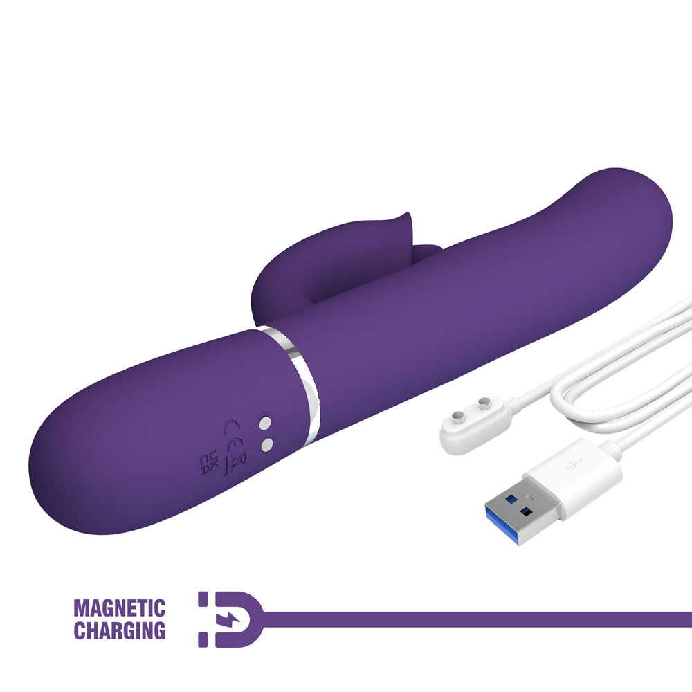 Party Up ALAN Dual Motor Vibrator - Purple - Purple 22.8 cm USB Rechargeable Vibrator with Licking Clit Stimulator and Thumping Shaft Party Up