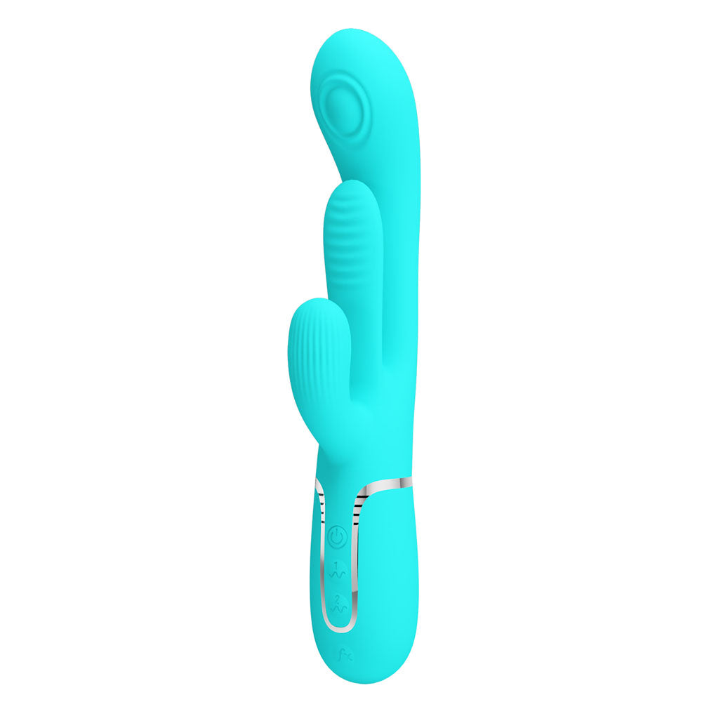 Party Up ANDY Multi Function Vibrator - Teal - Teal 22.2 cm USB Rechargeable Rabbit Vibrator with Flicking and Thumping Tip Party Up