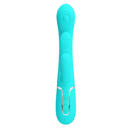 Party Up ANDY Multi Function Vibrator - Teal - Teal 22.2 cm USB Rechargeable Rabbit Vibrator with Flicking and Thumping Tip Party Up