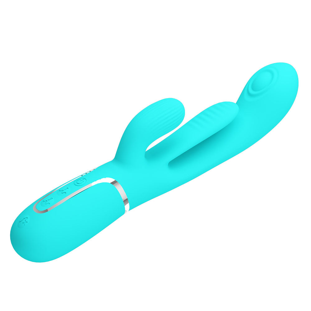 Party Up ANDY Multi Function Vibrator - Teal - Teal 22.2 cm USB Rechargeable Rabbit Vibrator with Flicking and Thumping Tip Party Up