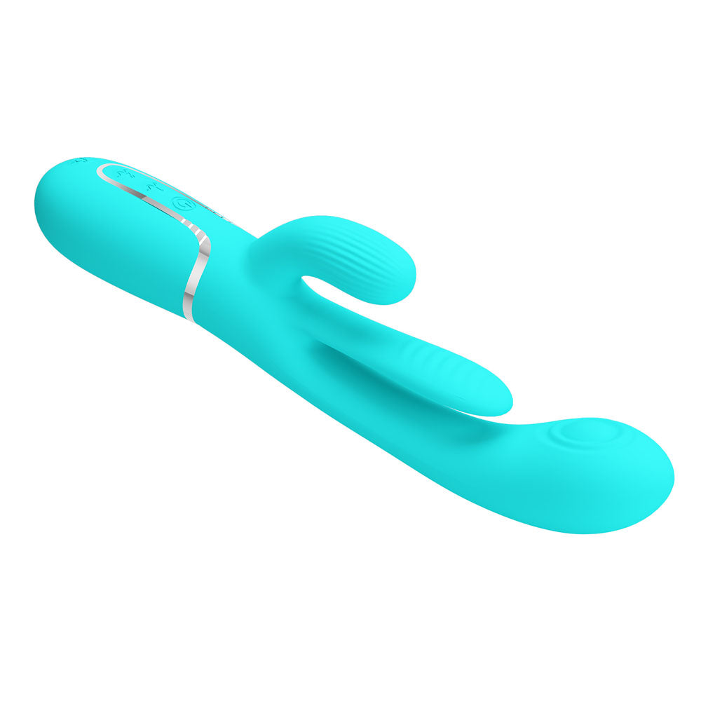Party Up ANDY Multi Function Vibrator - Teal - Teal 22.2 cm USB Rechargeable Rabbit Vibrator with Flicking and Thumping Tip Party Up