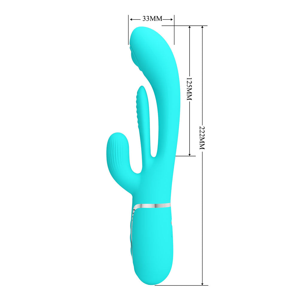 Party Up ANDY Multi Function Vibrator - Teal - Teal 22.2 cm USB Rechargeable Rabbit Vibrator with Flicking and Thumping Tip Party Up