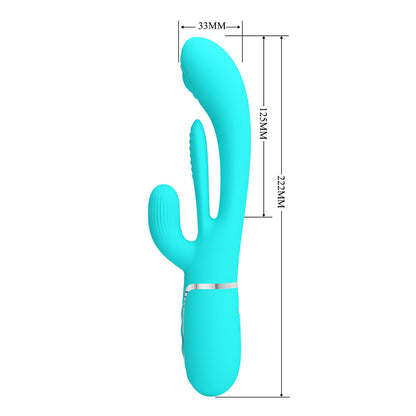 Party Up ANDY Multi Function Vibrator - Teal - Teal 22.2 cm USB Rechargeable Rabbit Vibrator with Flicking and Thumping Tip Party Up