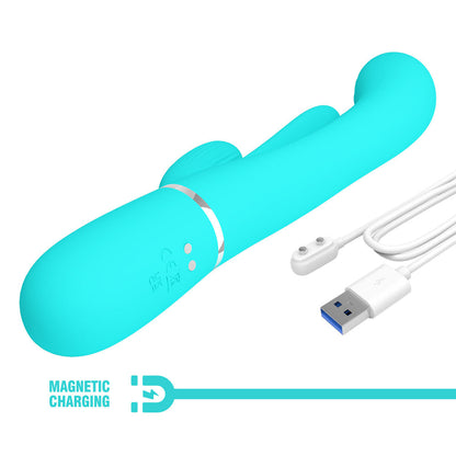 Party Up ANDY Multi Function Vibrator - Teal - Teal 22.2 cm USB Rechargeable Rabbit Vibrator with Flicking and Thumping Tip Party Up