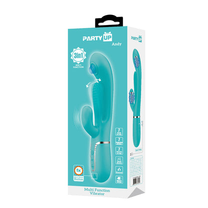 Party Up ANDY Multi Function Vibrator - Teal - Teal 22.2 cm USB Rechargeable Rabbit Vibrator with Flicking and Thumping Tip Party Up
