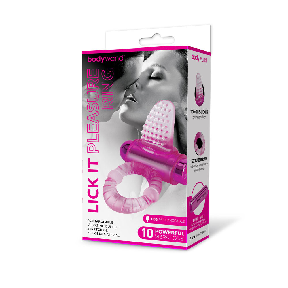 Bodywand Rechargeable Lick It Pleasure Ring - Pink USB Rechargeable Vibrating Cock Ring Bodywand