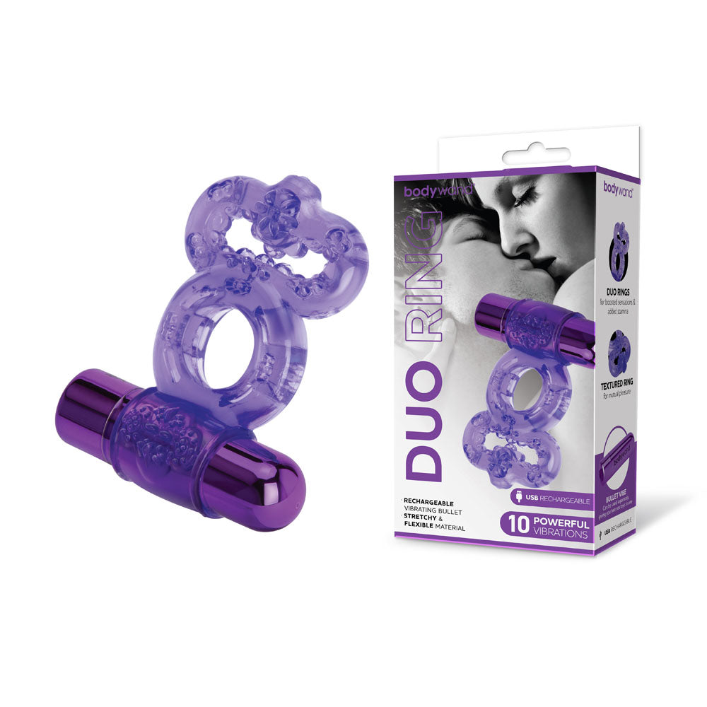 Bodywand Rechargeable Duo Ring - Purple USB Rechargable Vibrating Cock Ring Bodywand