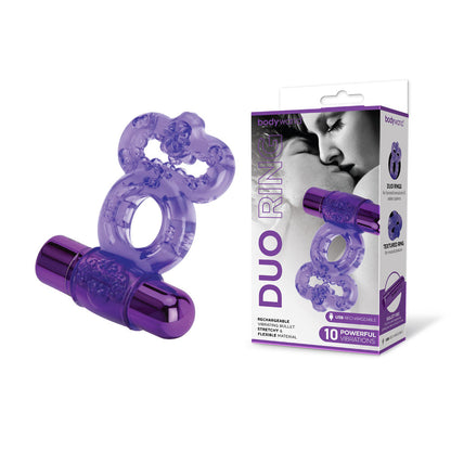 Bodywand Rechargeable Duo Ring - Purple USB Rechargable Vibrating Cock Ring Bodywand