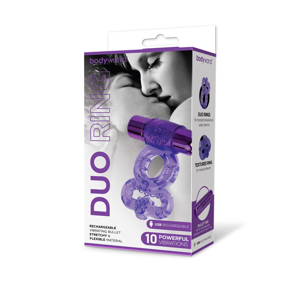 Bodywand Rechargeable Duo Ring - Purple USB Rechargable Vibrating Cock Ring Bodywand