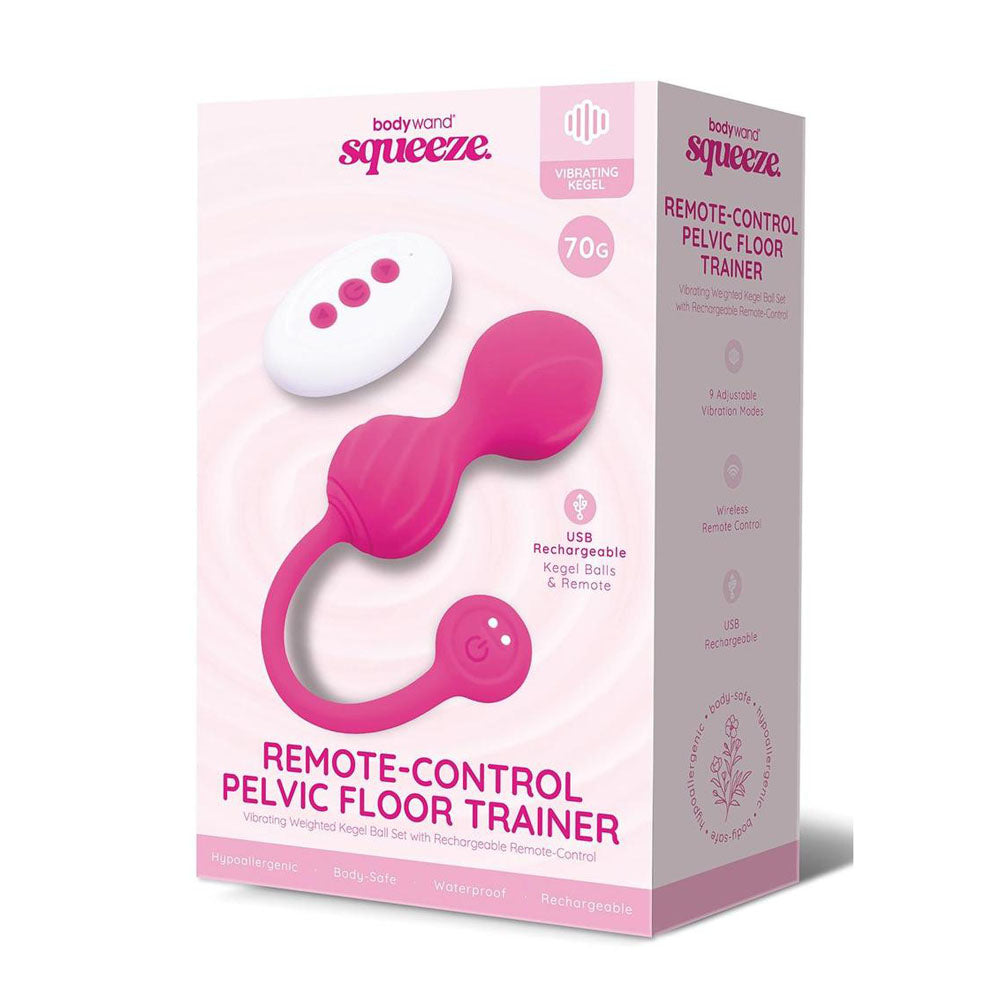 Bodywand Squeeze Remote-Control Pelvic Floor Trainer - Pink USB Rechargeable Weighted Kegel Balls with Remote Bodywand