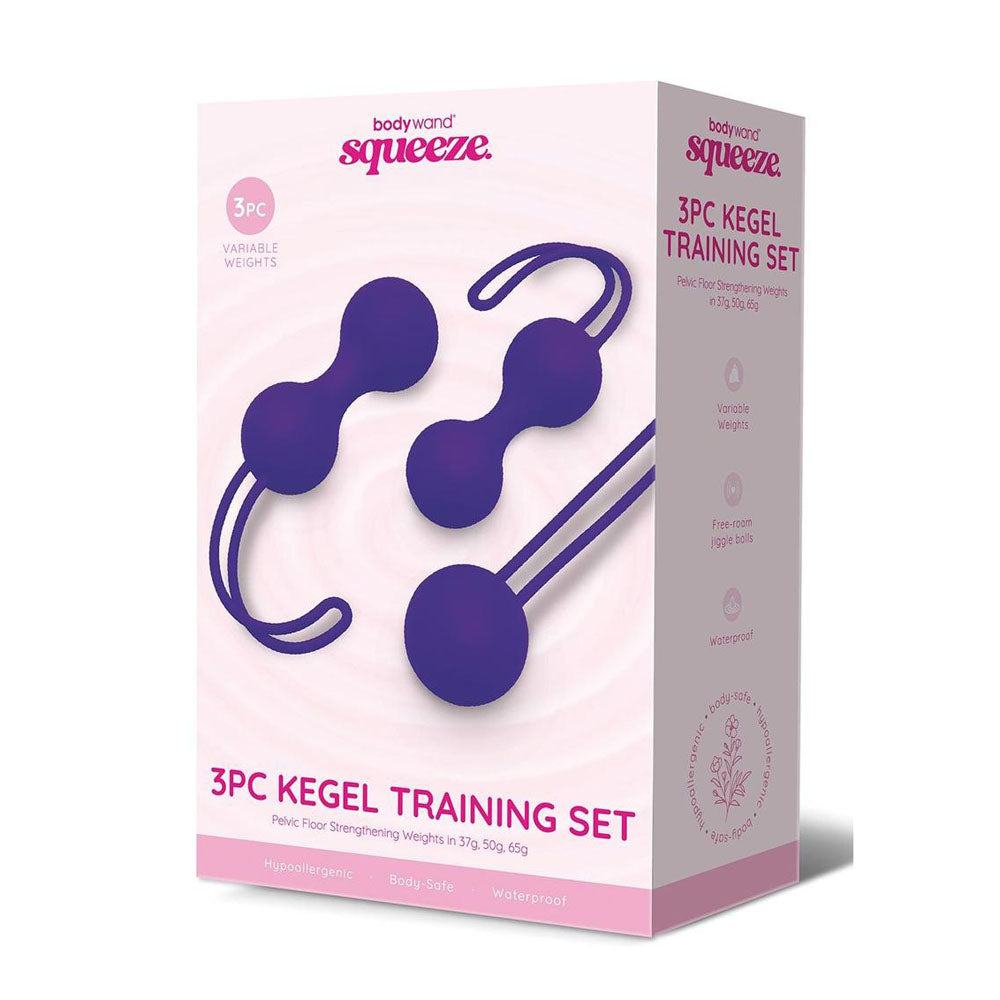 Bodywand Squeeze 3pc Kegel Training Set - Purple Weighted Kegel Ball Set - 3 Piece Kit Bodywand
