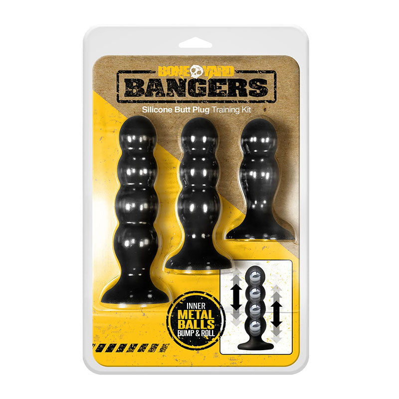 Boneyard Bangers - Black Silicone Butt Plug Training Kit C1 Releasing