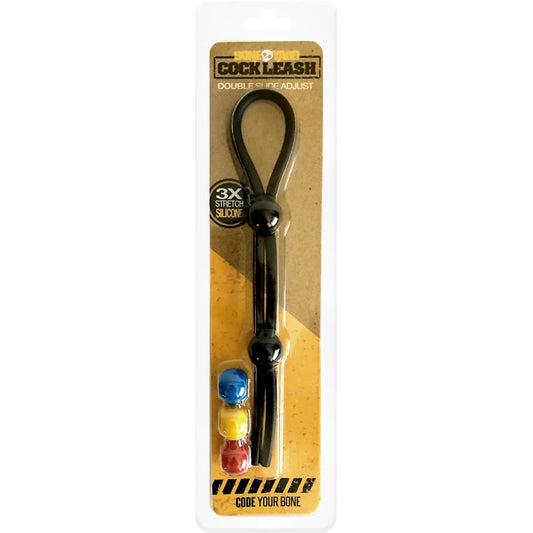Boneyard Cock Leash Double - Black Adjustable Cock Lasso Ring Black - Club X