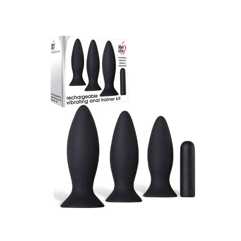 Adam & Eve Rechargeable Vibrating Anal Trainer Kit - Black Butt Plugs with USB Rechargeable Bullet Adam & Eve
