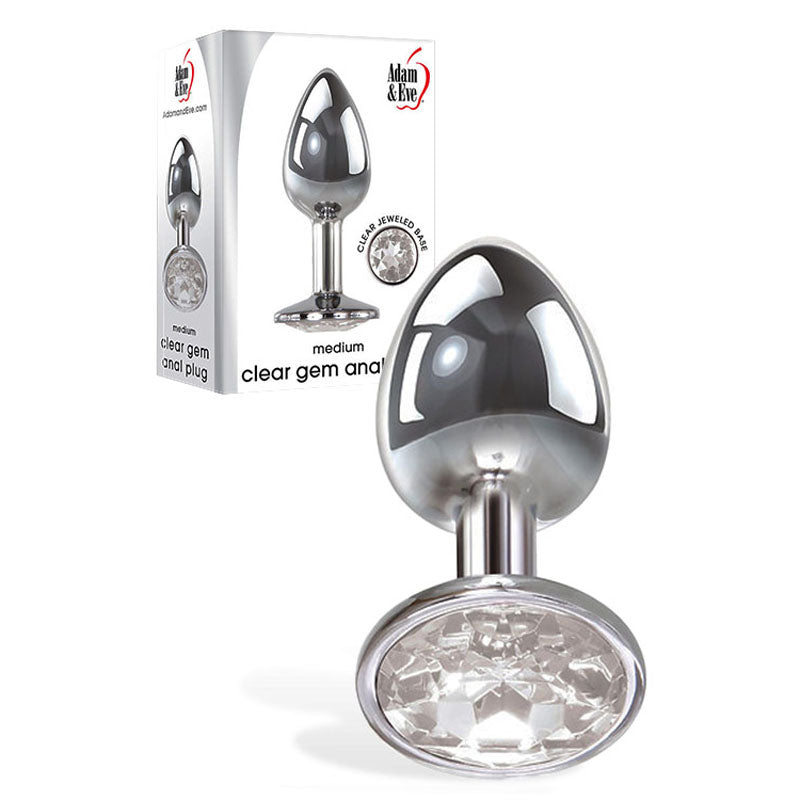 Adam & Eve Clear Gem Anal Plug - Medium - Metallic 8.2 cm Medium Butt Plug with Clear Gem Base Adam & Eve