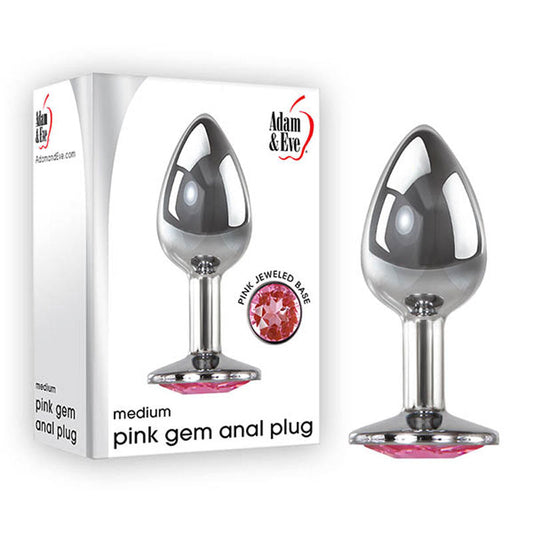 Adam & Eve Pink Gem Anal Plug - Medium - Silver Medium 8.2 cm Metal Butt Plug with Pink Gem Adam & Eve