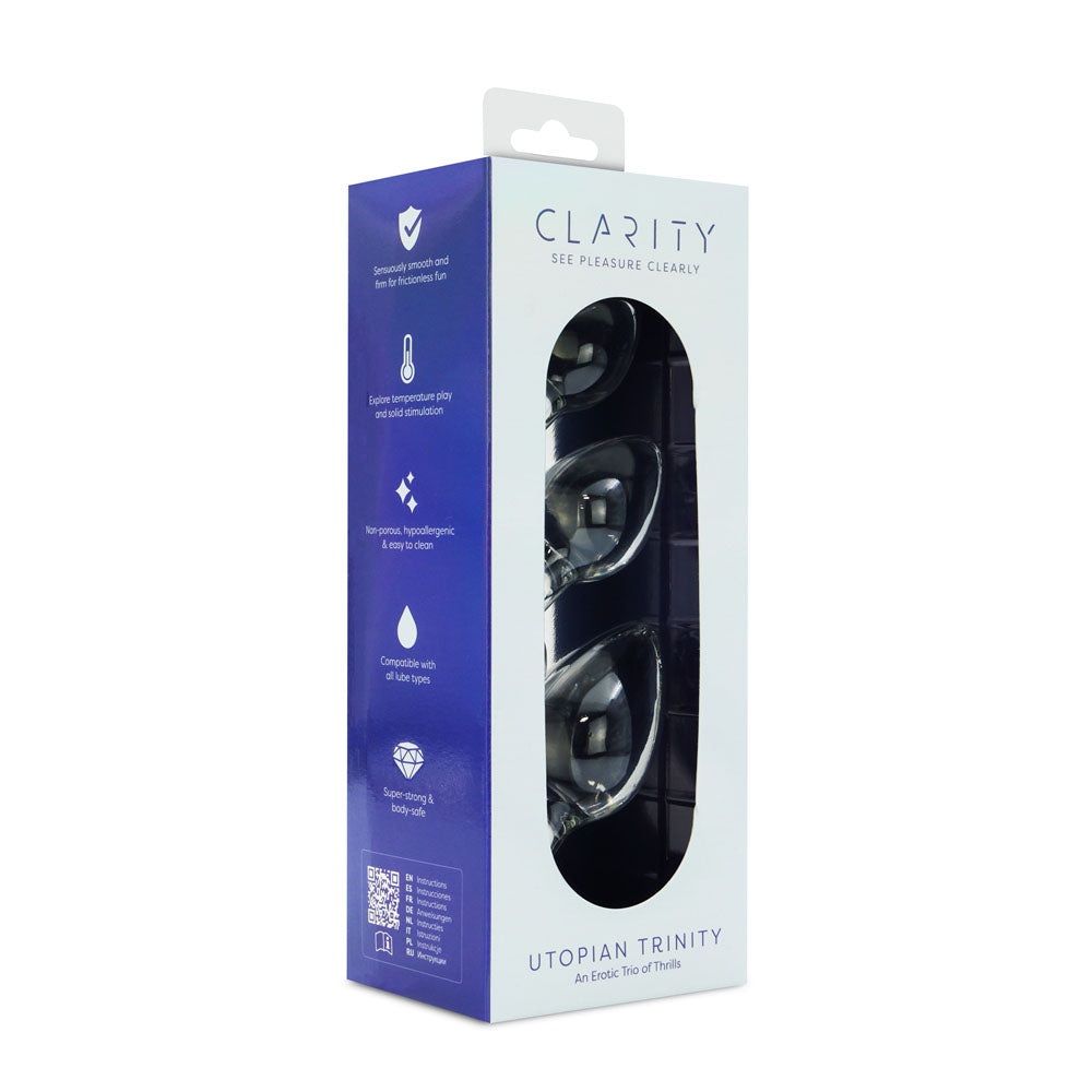 Clarity - Utopian Trinity - Clear Glass Butt Plugs - Set of 3 Sizes Creative Conceptions