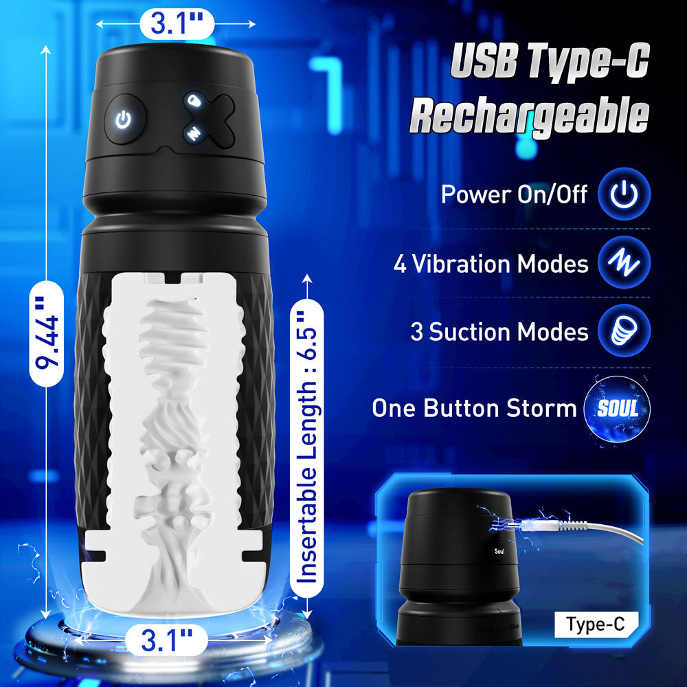 CyberSkin The Warrior - Black USB Rechargeable Sucking & Vibrating Auto Masturbator CyberSkin