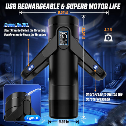 CyberSkin The Wing - Black USB Rechargeable Thrusting & Massaging Auto Masturbator with Heater CyberSkin