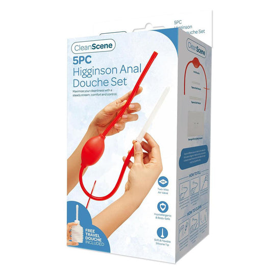 CleanScene 5 Piece Higginson Anal Douche Set - Includes Free Travel Douche Included Red - Club X