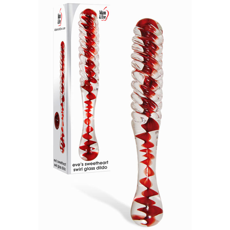Adam & Eve Sweetheart Swirl Glass Dildo - Clear/Red Glass 22 cm Dildo Adam & Eve