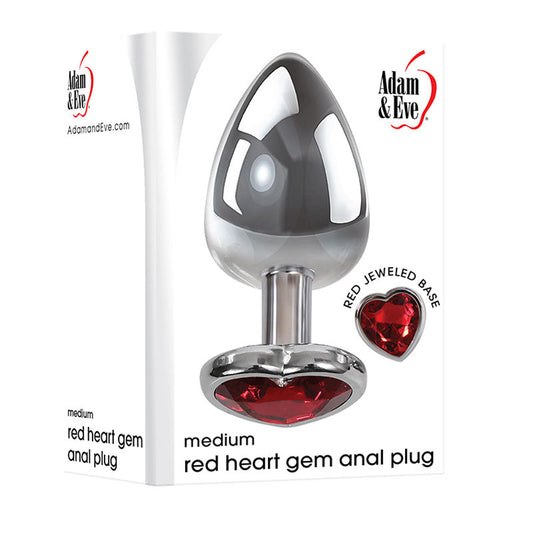 Adam & Eve Red Heart Gen Anal Plug - Medium - Metallic 8.25 cm Butt Plug with Heart Gem Base Adam & Eve