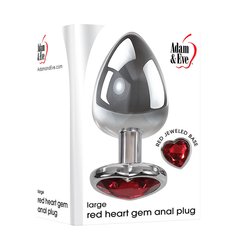 Adam & Eve Red Heart Gen Anal Plug - Large - Metallic 9.5 cm Butt Plug with Heart Gem Base Adam & Eve