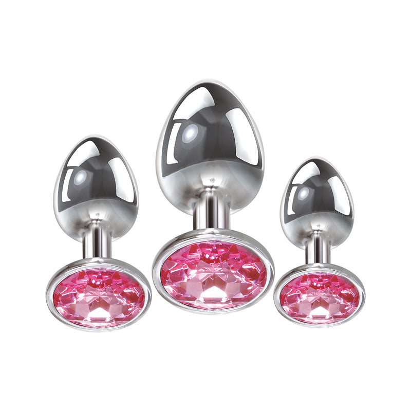 Adam & Eve Pink Gem Anal Plug Set - Metallic Butt Plugs with Gems - Set of 3 Sizes Adam & Eve