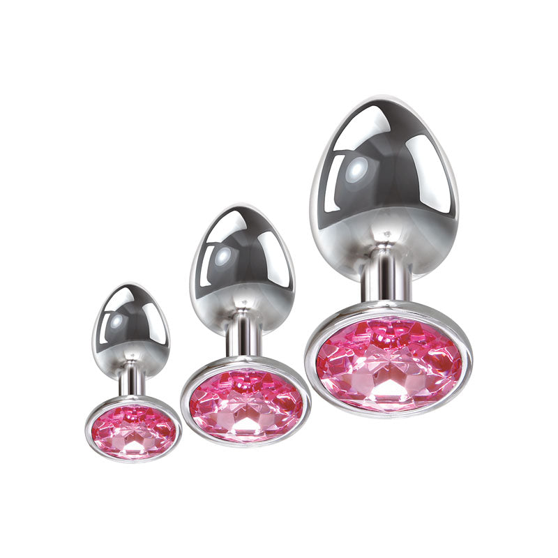 Adam & Eve Pink Gem Anal Plug Set - Metallic Butt Plugs with Gems - Set of 3 Sizes Adam & Eve