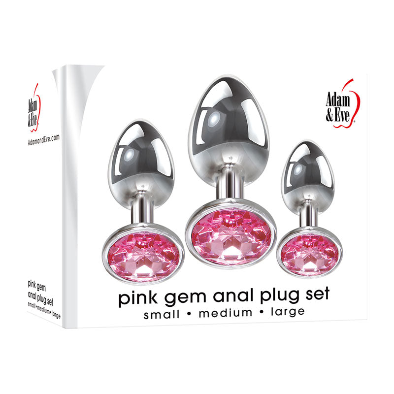 Adam & Eve Pink Gem Anal Plug Set - Metallic Butt Plugs with Gems - Set of 3 Sizes Adam & Eve